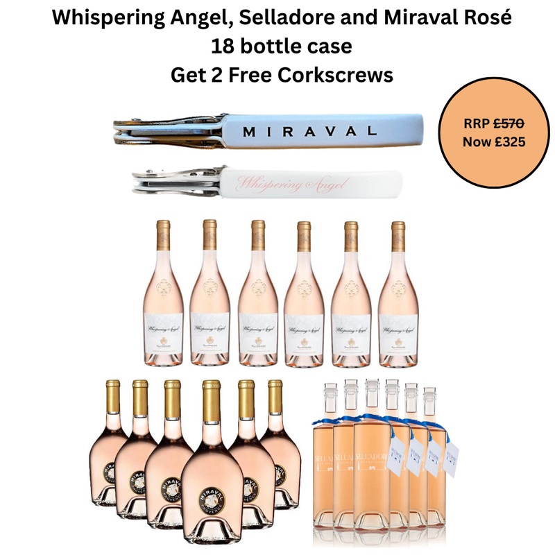 Whispering Angel, Selladore and Miraval Ros 2024 + 2 Free Corkscrew - 18 Bottle Case Deal
