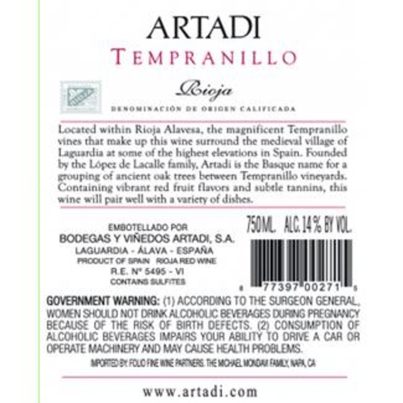 Artadi Estate Tempranillo 2014